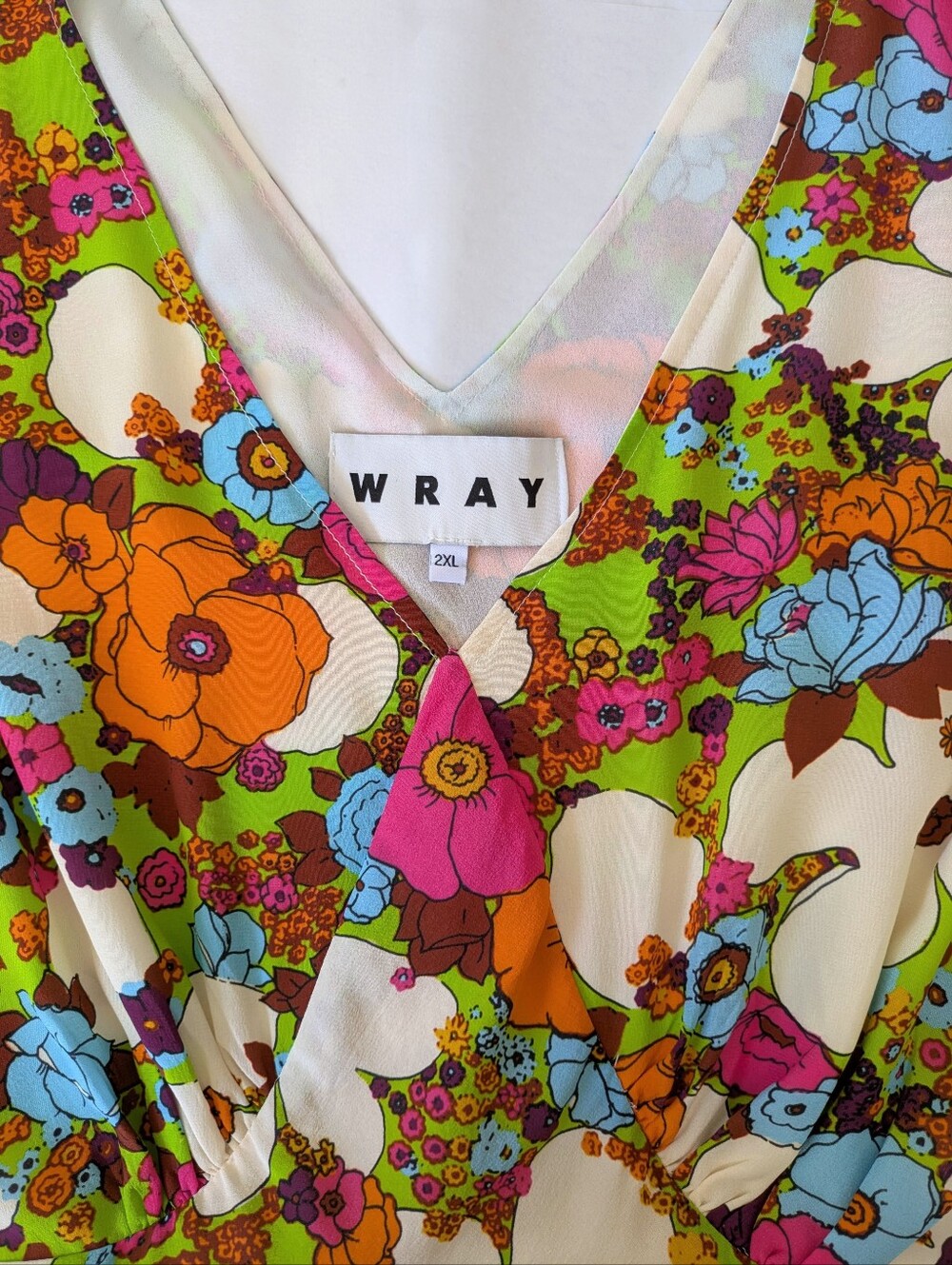 WRAY Mandi Dress Acid Floral Silk Bias A-Line Sleeveless Shift V-Neck Retro 2XL